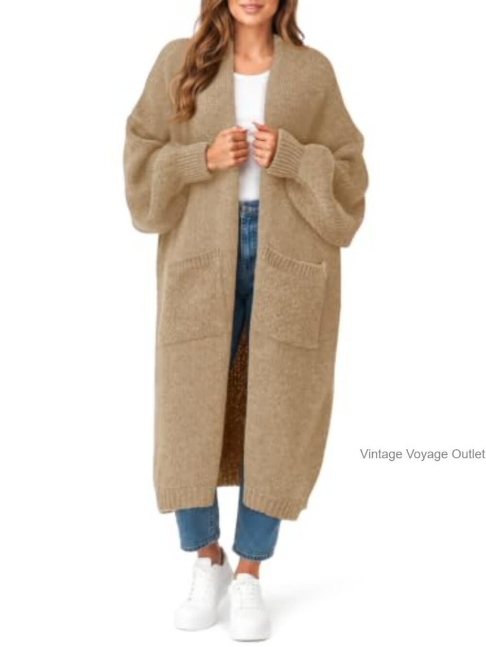 Oversized Long Cardigan Open Front Coatigan with Pockets
